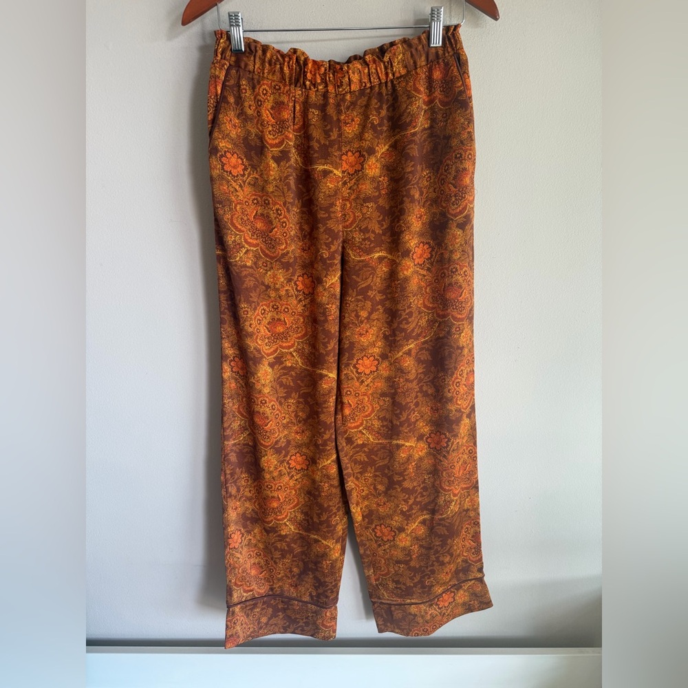 Laura Ashley Urban Outfitters Floral Paisley Paperbag Waist Pants Brown Orange S